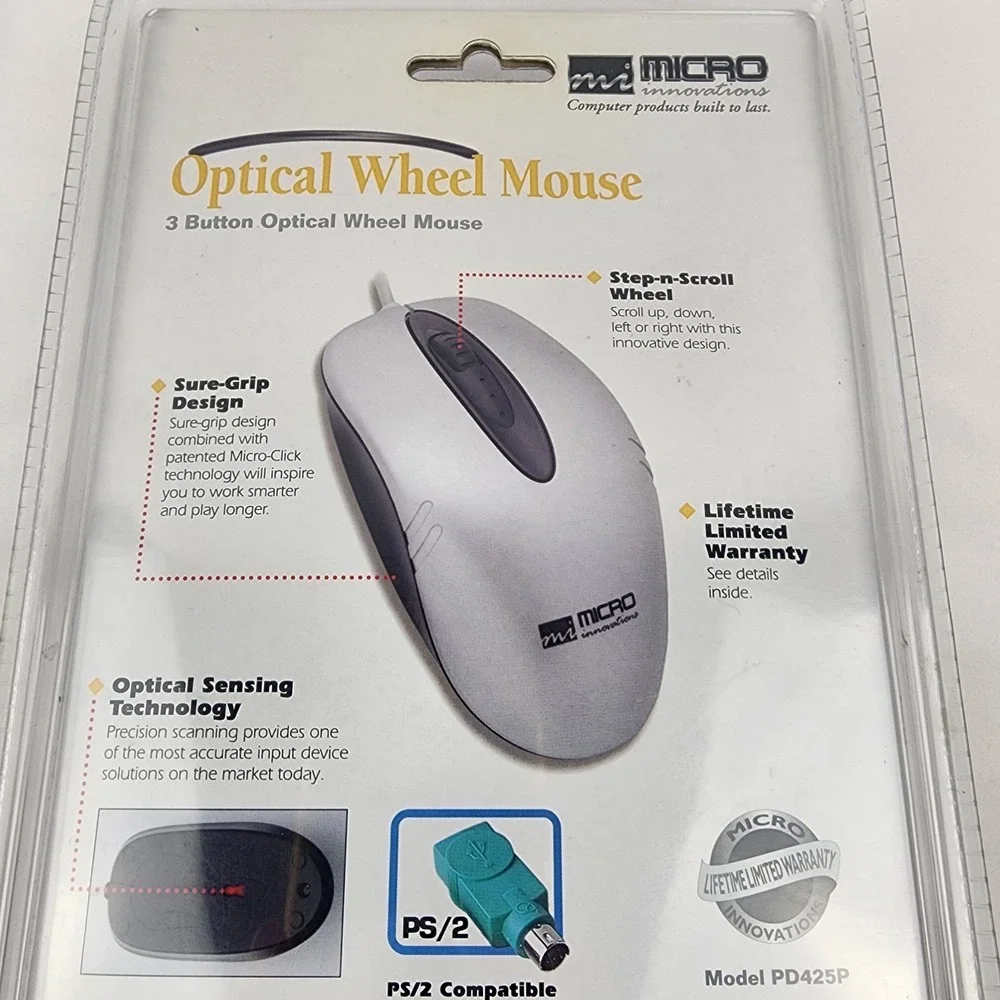 Micro Innovations 3 Button Optical Scroll Mouse Model PD425P PS2 Compatible 2004
